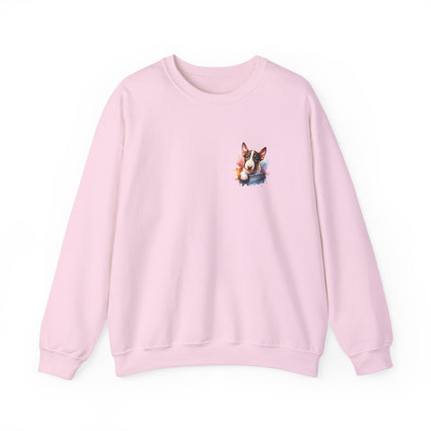 Bull Terrier Dog Pocket Crewneck Sweatshirt, Unisex Ethically Grown US Cotton Polyester Blend,  Watercolor Style by LoveNotely