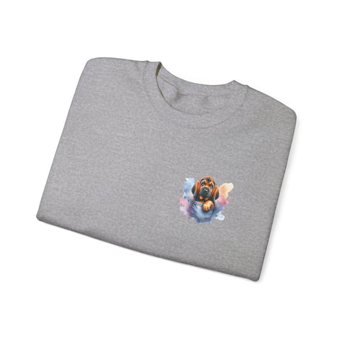 Bloodhound Dog in Pocket Crewneck Sweatshirt, Unisex Ethically Grown US Cotton Polyester Blend,  Watercolor Style by LoveNotely