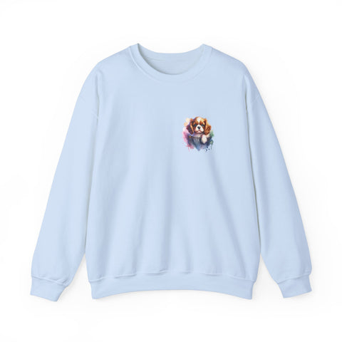 Cavalier King Charles Spaniel Dog in Pocket Crewneck Sweatshirt, Unisex Ethically Grown US Cotton Blend,  Watercolor Style by LoveNotely