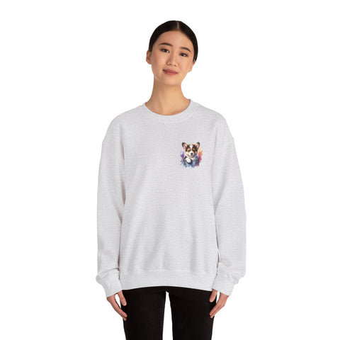Cardigan Welsh Corgi in Pocket Crewneck Sweatshirt, Unisex Ethically Grown US Cotton Polyester Blend,  Watercolor Style by LoveNotely