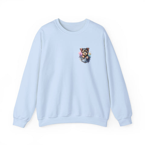 Australian Terrier in Pocket Crewneck Sweatshirt, Unisex Ethically Grown US Cotton Polyester Blend,  Watercolor Style by LoveNotely