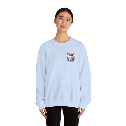 Cardigan Welsh Corgi in Pocket Crewneck Sweatshirt, Unisex Ethically Grown US Cotton Polyester Blend,  Watercolor Style by LoveNotely