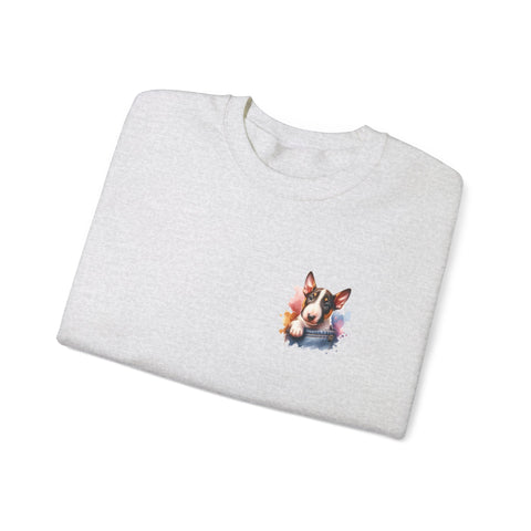Bull Terrier Dog Pocket Crewneck Sweatshirt, Unisex Ethically Grown US Cotton Polyester Blend,  Watercolor Style by LoveNotely