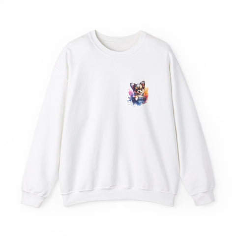 Chihuahua Dog in Pocket Crewneck Sweatshirt, Unisex Ethically Grown US Cotton Polyester Blend,  Watercolor Style by LoveNotely