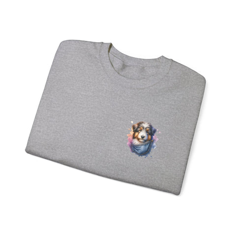 Bearded Collie Dog in Pocket Crewneck Sweatshirt, Unisex Ethically Grown US Cotton Polyester Blend,  Watercolor Style by LoveNotely