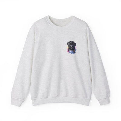 Black Russian Terrier Dog in Pocket Crewneck Sweatshirt, Unisex Ethically Grown US Cotton Polyester Blend,  Watercolor Style by LoveNotely