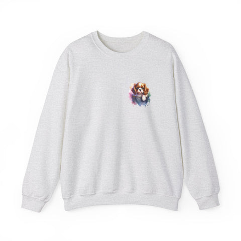 Cavalier King Charles Spaniel Dog in Pocket Crewneck Sweatshirt, Unisex Ethically Grown US Cotton Blend,  Watercolor Style by LoveNotely