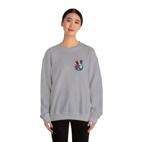 Border Collie Dog in Pocket Crewneck Sweatshirt, Unisex Ethically Grown US Cotton Polyester Blend,  Watercolor Style by LoveNotely