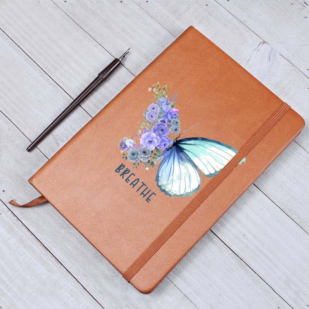 Breathe Mindfulness Butterfly Vegan Leather Quality Journal with Ribbon Bookmark