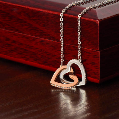 Stainless Steel & Gold Dipped Interlocking Hearts Necklace: Rose Gold or Yellow Finish