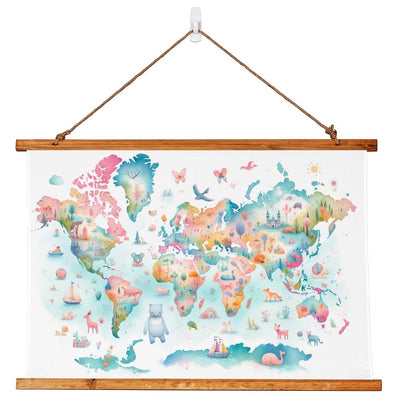 Children's Watercolor World Map Tapestry: Chic Nursery and Playroom Decor